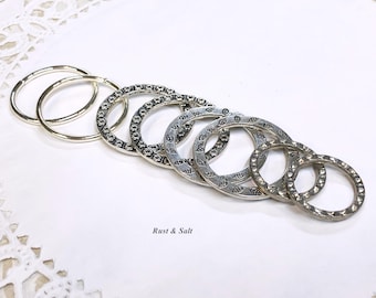 Antiqued Silver Plated Metal Ring Bead Lot DeStash 8 total beads 26, 25 and 21mm OSD