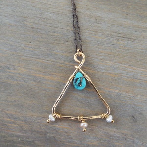 Artisan Campitos Turquoise 14k gold filled Pearl and Sterling Silver Necklace Delicate Feminine Necklace