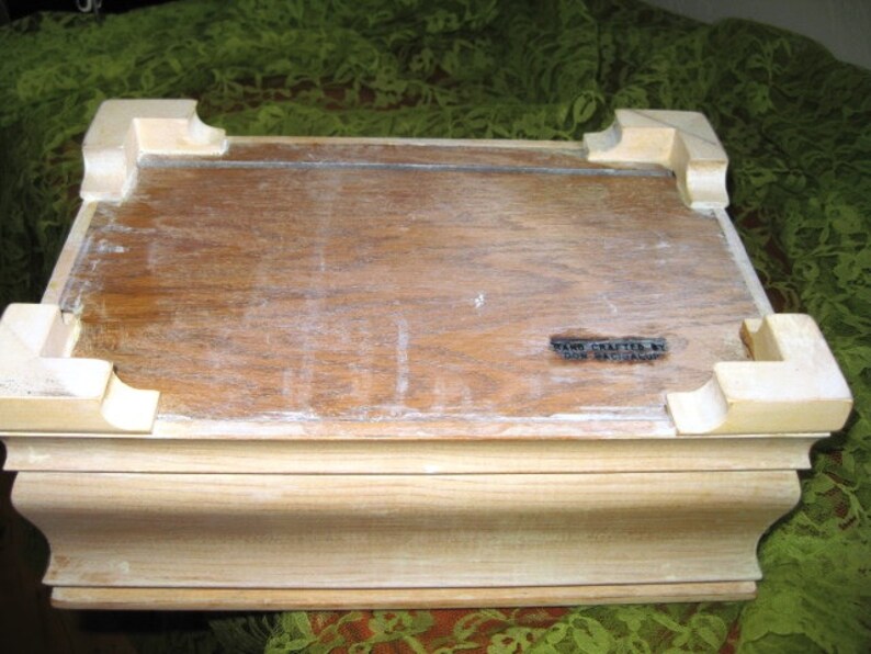 Vintage Whitewashed Oak Jewelry Box Great Signed Hinged Oak Etsy