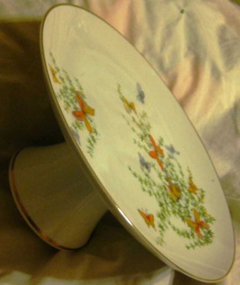 Ecstasy by Shafford Butterfly Cake or Dessert Pedestal Serving Platter MINT