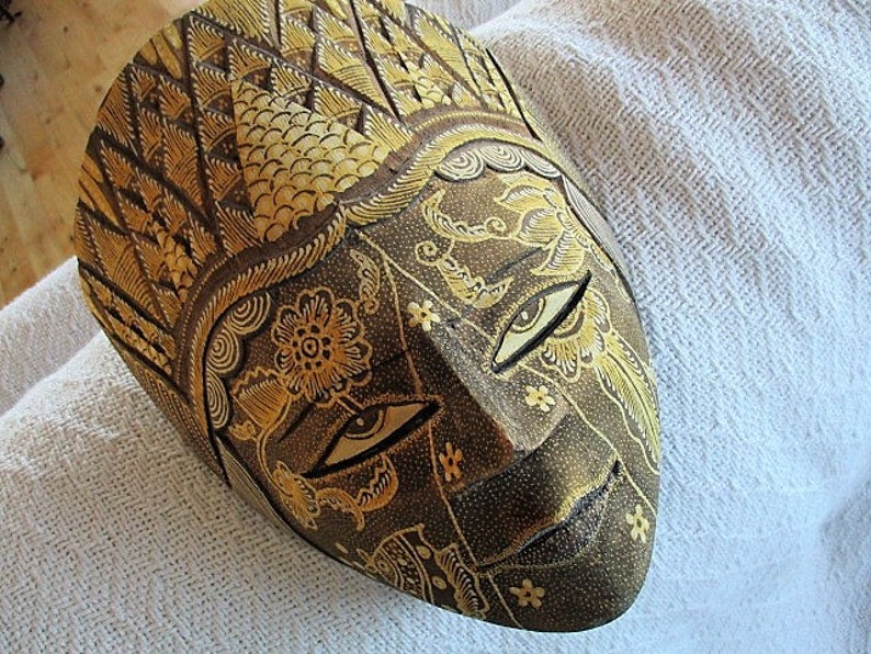 Estate sale find Javanese Tribal circa 1980s Balsa Batik JavaneseTribal Mask China Galore tribal decor