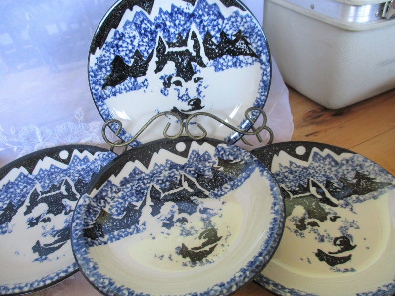 TIenshan Folk Craft Howling Wolf Salad Plates SET of FOUR Etsy