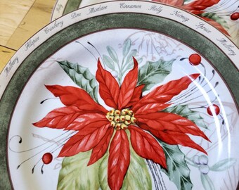 American Atlier Holiday Bouquet Salad plates, SET of TWO included, Like new, Holiday poinsettia plates, Green band, China Galore, Holiday