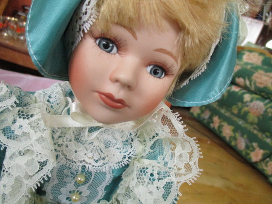 Pretty in Green Porcelain Doll Dress Has Issue at Hem Etsy