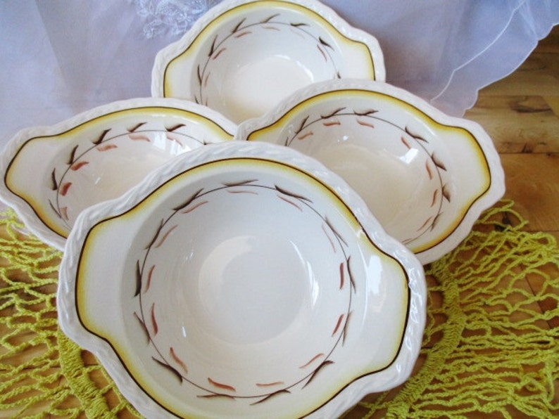 Antique Metlox Poppytrail Arcadia Lugged Cereal Rare NEW old stock 4 bowls included HTF Metlox China Galore