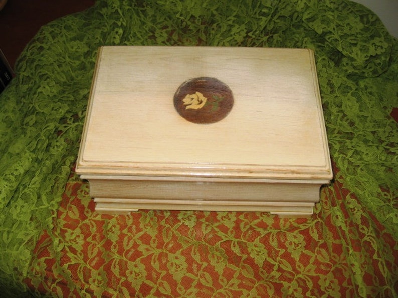 Vintage Whitewashed Oak Jewelry Box Great Signed Hinged Oak Etsy