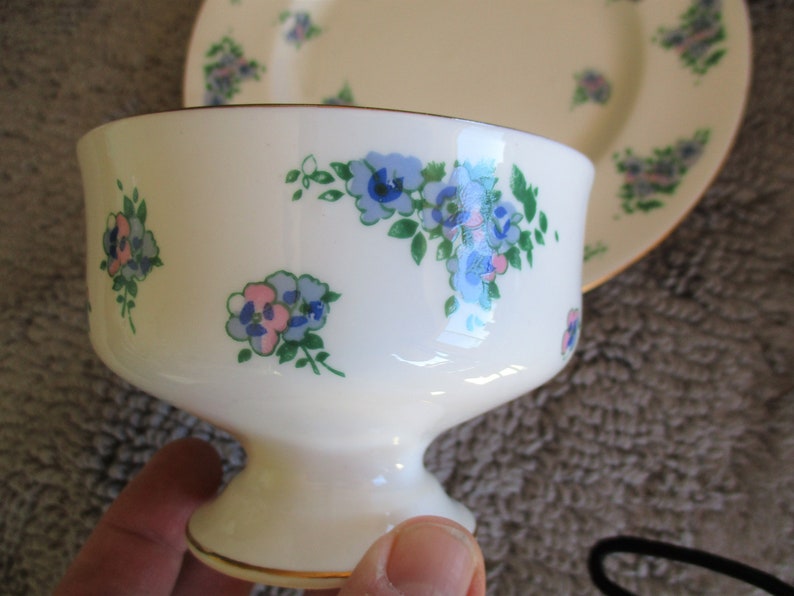 Vintage Tea Party Salad plate Vintage Royal Victoria Blue pink flower clusters gold trim China Sherbet Cup China Galore Bone China