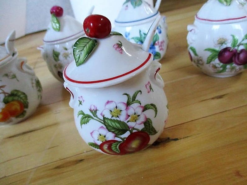 Lenox Orchard Jam Jelly Jars with Spoons Very good like new. 6 Etsy