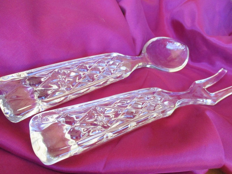 Salad tongs LIKE new China Galore Crystal glass salad set Gorgeous Pressed Glass Crystal Salad Server Set of Two