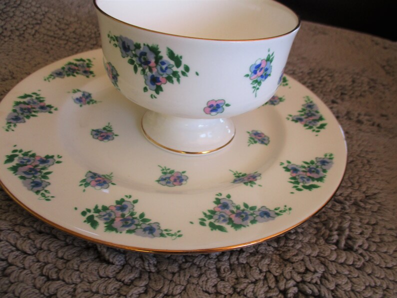 Vintage Tea Party Salad plate Vintage Royal Victoria Blue pink flower clusters gold trim China Sherbet Cup China Galore Bone China
