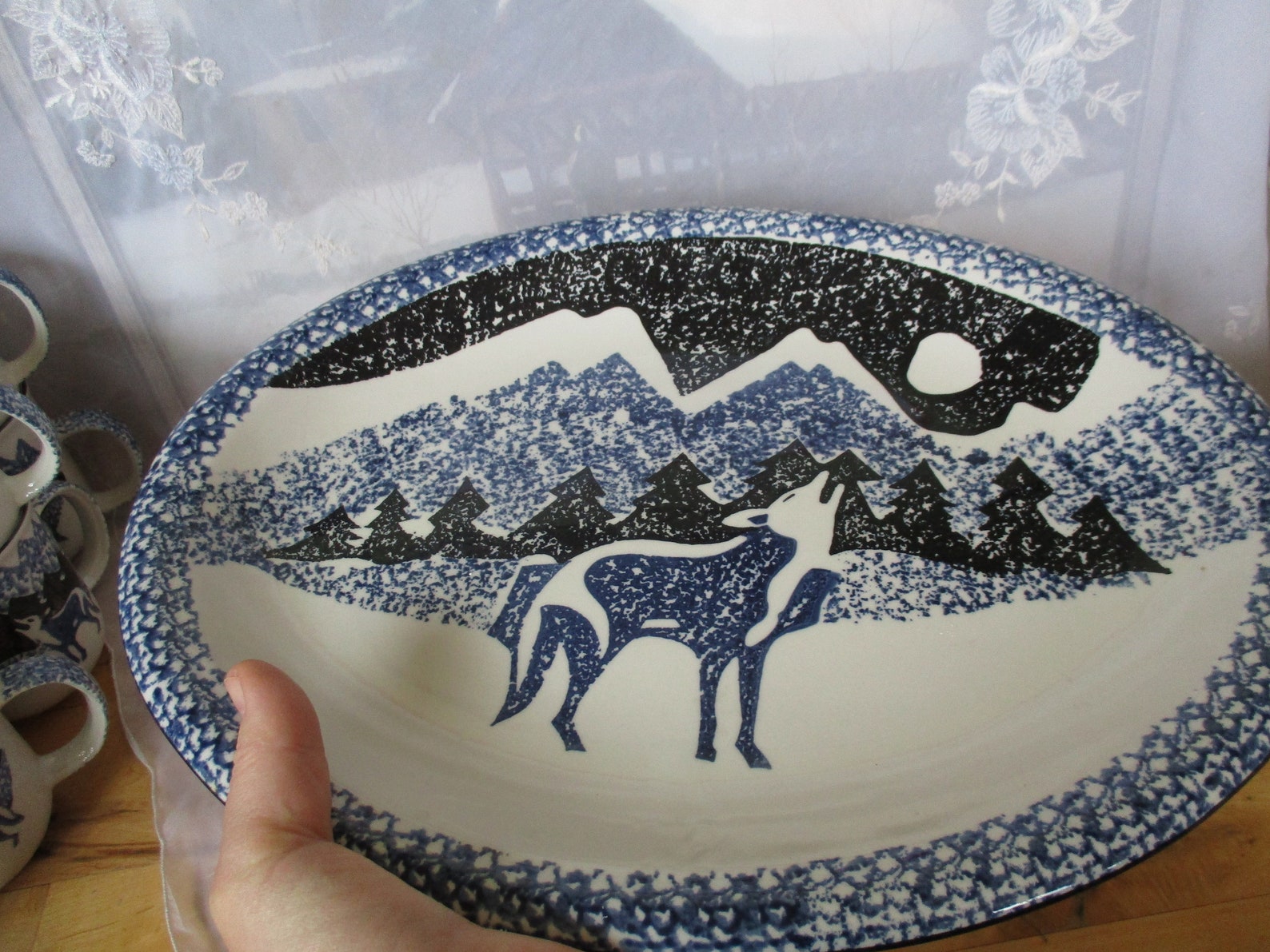Tienshan Folk Craft Howling Wolf Platter Howling Wolf Platter Etsy