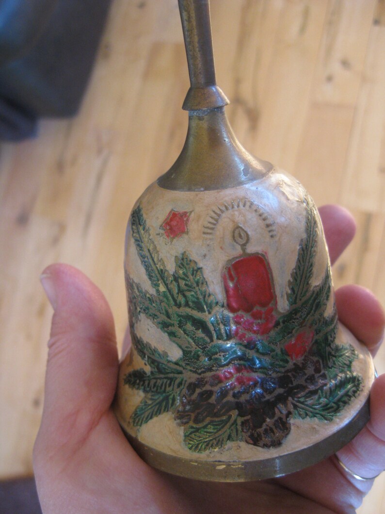 Brass Cloisonne Christmas Dinner Bell Vintage Enamel Etsy