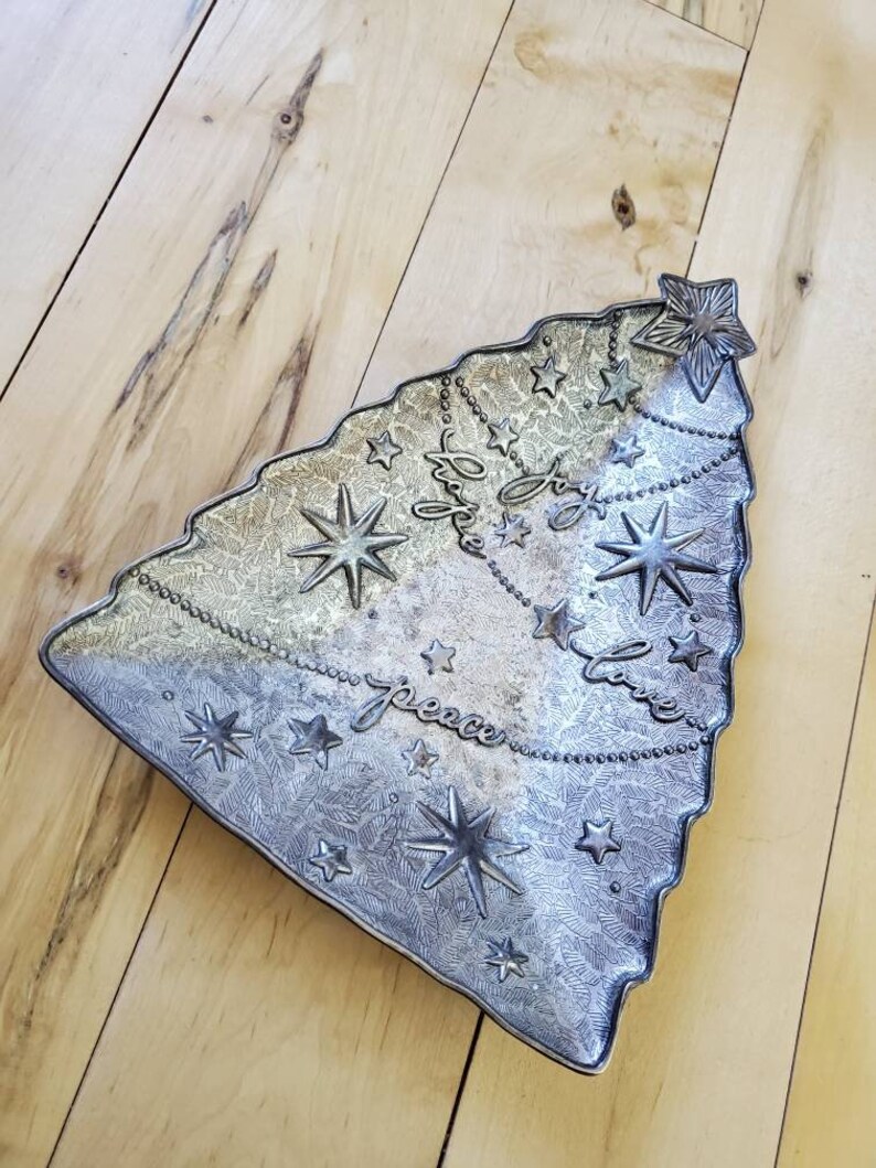 Joy Hope Love Peace Pewter candy dish tray Pewter tree tray China galore Pewter Tree Candy Trinket dish Very good