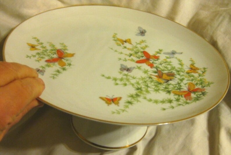 Ecstasy by Shafford Butterfly Cake or Dessert Pedestal Serving Platter MINT