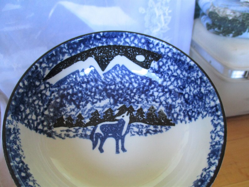 Tienshan Folk Craft Howling Wolf Coupe Cereal Bowls Howling Etsy