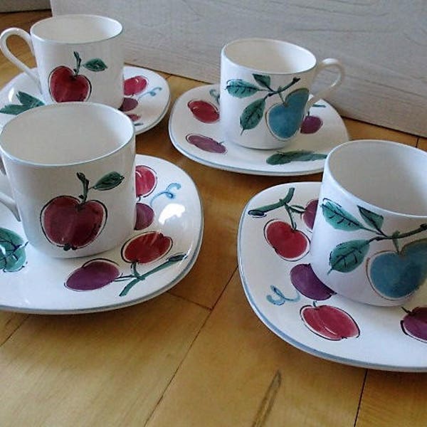 Studio Nova Just Fruits  Cup Saucer Sets. 4 Sets included (Four Teacups/four saucers).  Like New , China Galore