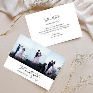 Modèle de cartes de remerciement de mariage Cartes de remerciement de mariage Carte de remerciement photo moderne Cartes de remerciement photo modernes de mariage minimaliste Canva