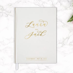 Bruiloft gastenboek Wit en goud gastenboek Echte goudfolie Bruiloft gastenboek 8x10 Aangepaste gastenboek Huwelijkscadeau Goudfolie gastenboek