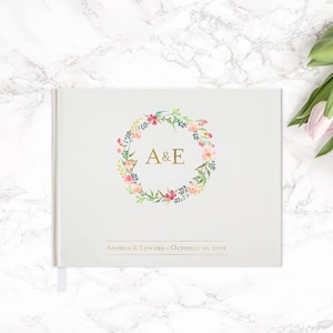 Gold Foil Wedding Guest Book Floral Guest Book, Personalized Wedding Guest Book, Wedding Gift, Floral Guest Book Custom Guestbook