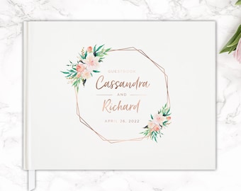 Wedding Guest Book Floral Wedding Guestbook Rose Gold Custom Guest Book Wedding Gift Personalized Guestbook