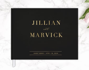 Wedding Guest Book Real Gold Foil Black Custom Guestbook Black and Gold Wedding Journal Sign In Book Personalized Wedding Guestbook