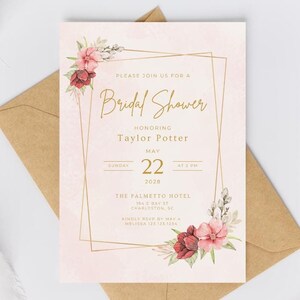 Boho Bridal Shower Invitation Template Editable Bridal Shower Invitation Boho Wedding Wildflower Invitation Digital Invite Canva Template
