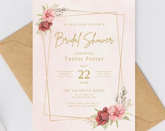 Boho Bridal Shower Invitation Template Editable Bridal Shower Invitation Boho Wedding Wildflower Invitation Digital Invite Canva Template