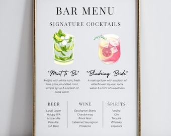 Wedding Bar Menu Template Modern Wedding Bar Sign Printable Wedding Bar Signage Minimalist Bar Menu Wedding Sign Wedding Drink Menu Template