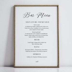 Wedding Bar Menu Template Modern Wedding Bar Sign Printable Wedding Bar Signage Minimalist Bar Menu Wedding Sign Wedding Drink Menu Template