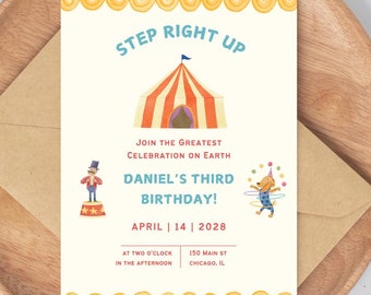 Circus Birthday Invitation Template For Kid Printable Birthday Invite Kids Birthday Invitation Circus-themed Birthday Invite Canva