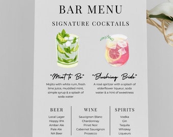 Bar Menu Wedding Template Wedding Bar Sign Printable Wedding Bar Signage Minimalist Bar Menu Wedding Sign Wedding Drink Menu Canva Template