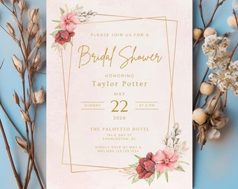 Boho Wildflower Bridal Shower Invitation Template Editable Bridal Shower Invitation Boho Wedding Wildflower Invitation Canva Template