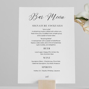 Wedding Bar Menu Template Bar Menu Wedding Bar Signage Minimalist  Sign Printable Wedding Signage Wedding Drink Menu Editable Canva Template