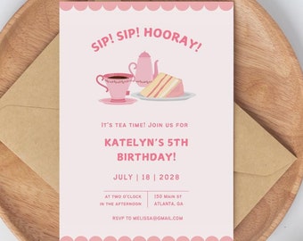Birthday Invitation Template For Kids Printable Tea Party Invitation Kids Birthday Invitation Tea Party Themed Birthday Invite Canva