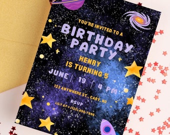 Astronaut Birthday Invitation Template for Kid Printable Birthday Invitation Kids Birthday Invite Outer Space Digital Evite Canva Template
