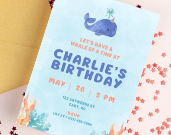Under The Sea Birthday Invitation Template For Kids Printable Birthday Invite Kids Birthday Invitation Whale Birthday Invite Canva Template