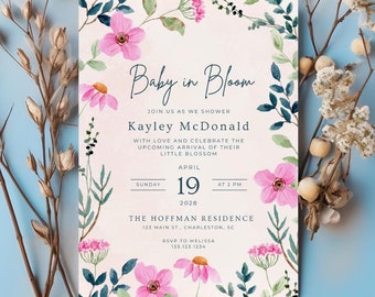 Wildflower Baby Shower Invitation Template Baby Shower Invitation Baby In Bloom Shower Invitation Floral Shower Printable Invite Canva