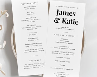 Wedding Program Wedding Program Template Editable Wedding Program Minimalist Program Modern Wedding Program Template Ceremony Program