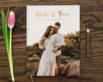 Wedding Guest Book Gold Foil Custom Guest Book Wedding Gift Custom Photo Guestbook Personalized Bridal Shower Gift Wedding Reception Sign In
