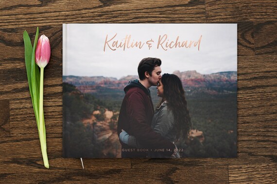 Photo Wedding Guest Book 8x10 Wedding Guestbook Real Gold Foil Custom Guest Book Wedding Gift Custom Photo Guestbook Alternative