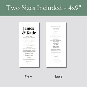 Hochzeitsprogramm Hochzeitsprogramm Vorlage Bearbeitbares Hochzeitsprogramm Minimalistisches Programm Modernes Hochzeitsprogramm Vorlage Zeremonieprogramm Bild 3