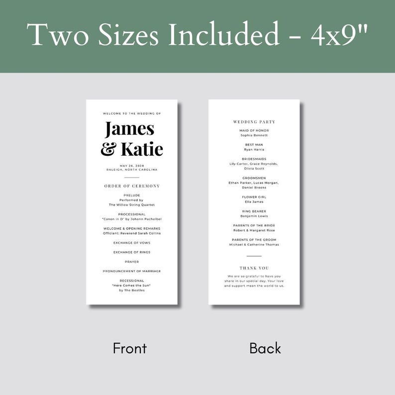 Hochzeitsprogramm Hochzeitsprogramm Vorlage Bearbeitbares Hochzeitsprogramm Minimalistisches Programm Modernes Hochzeitsprogramm Vorlage Zeremonieprogramm Bild 3