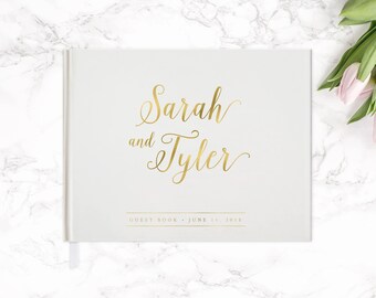Real Gold Foil Wedding Guest Book 10.5x8, Guest Book, Custom Guest Book, Wedding Gift, Gold Guestbook