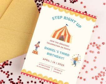 Circus Birthday Invitation Template for Kid Printable Birthday Invitation Kids Birthday Invite Space Digital Evite Canva Circus-themed