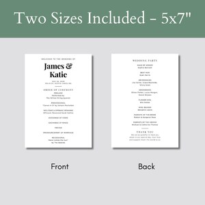 Hochzeitsprogramm Hochzeitsprogramm Vorlage Bearbeitbares Hochzeitsprogramm Minimalistisches Programm Modernes Hochzeitsprogramm Vorlage Zeremonieprogramm Bild 4