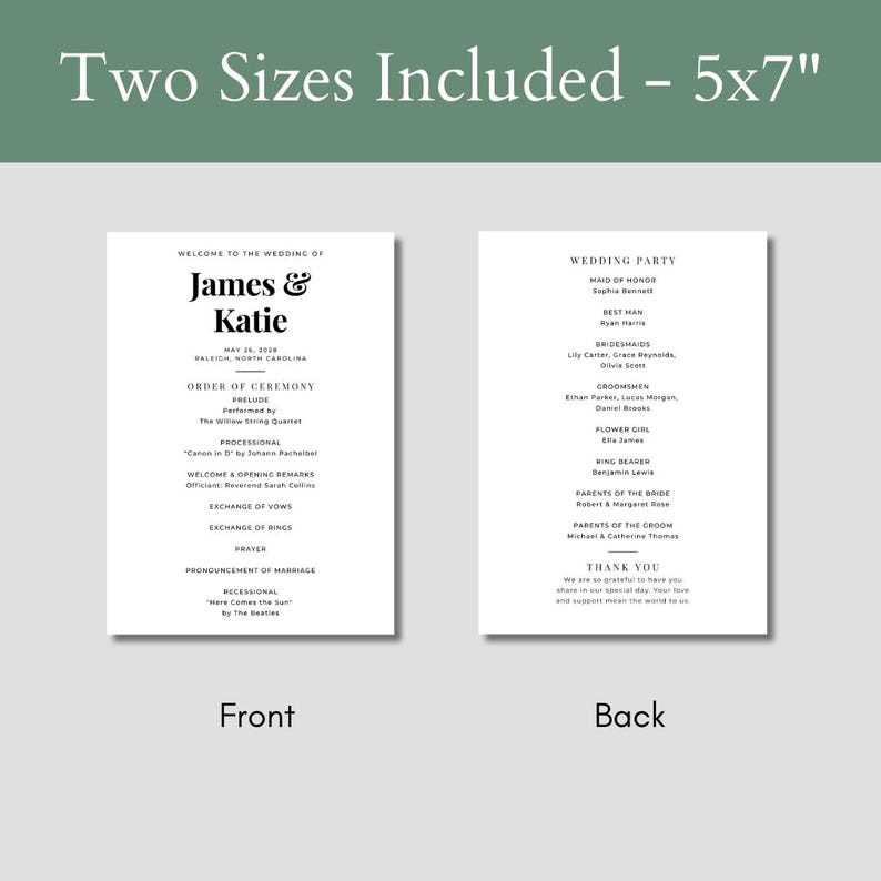 Hochzeitsprogramm Hochzeitsprogramm Vorlage Bearbeitbares Hochzeitsprogramm Minimalistisches Programm Modernes Hochzeitsprogramm Vorlage Zeremonieprogramm Bild 4