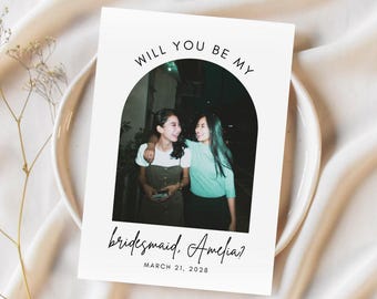 Will You Be My Bridesmaid Card Bridesmaid Proposal Card Template Will You Be My Maid of Honor Card Template Canva Printable Photo Card