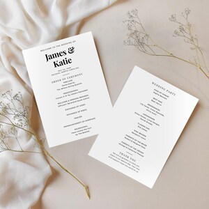 Hochzeitsprogramm Hochzeitsprogramm Vorlage Bearbeitbares Hochzeitsprogramm Minimalistisches Programm Modernes Hochzeitsprogramm Vorlage Zeremonieprogramm Bild 7