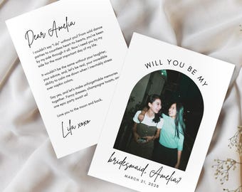 Bridesmaid Proposal Card Template Will You Be My Bridesmaid Card Will You Be My Maid of Honor Card Template Canva Printable Photo Card