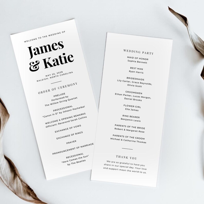 Hochzeitsprogramm Hochzeitsprogramm Vorlage Bearbeitbares Hochzeitsprogramm Minimalistisches Programm Modernes Hochzeitsprogramm Vorlage Zeremonieprogramm Bild 5